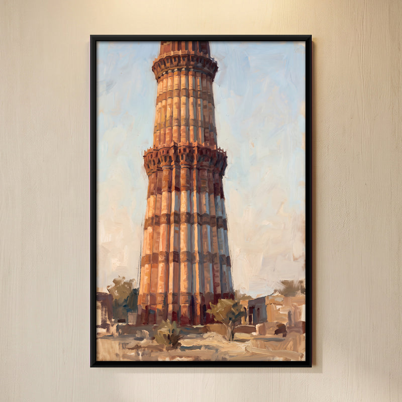 Qutub Minar - framed canvas art hung on a wall