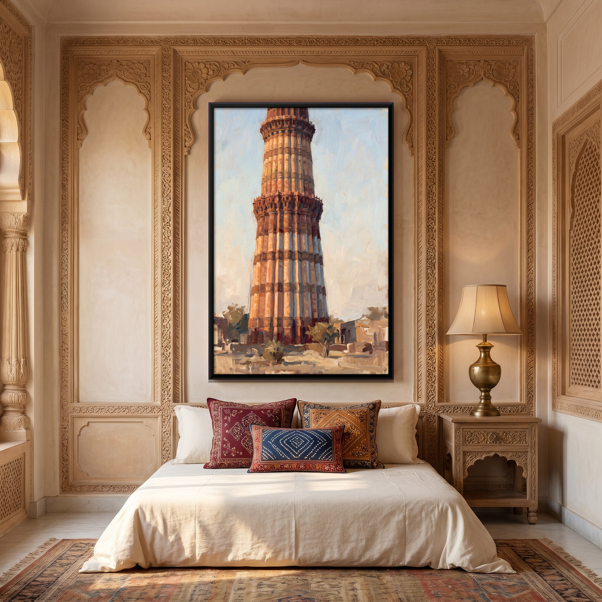 Qutub Minar - canvas art shown in a second room setting