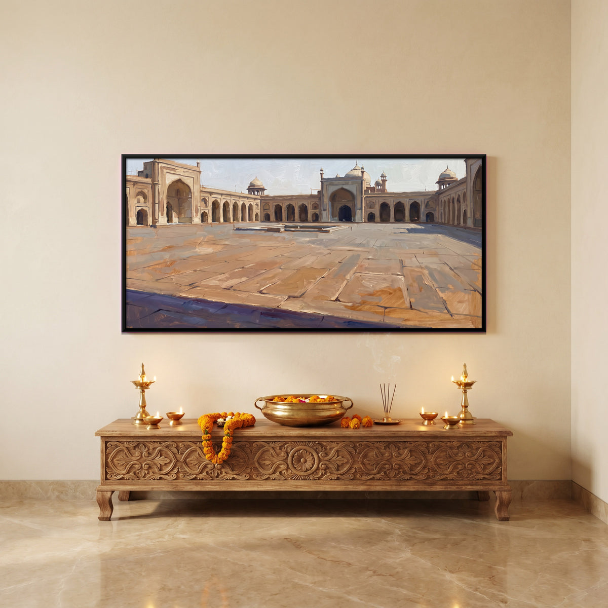 Mosque Courtyard - canvas art shown in a styled room