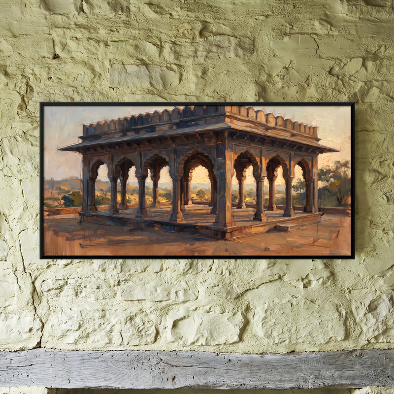 Carved Stone Pavilion - framed canvas art hung on a wall
