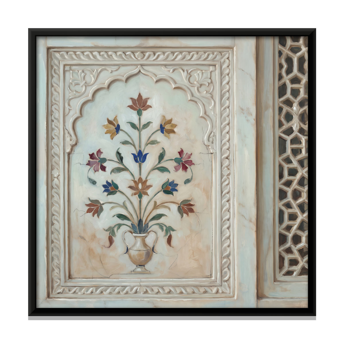 Marble Flower Vase Panel - framed canvas print, front view