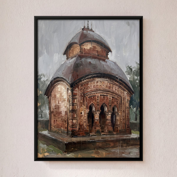 Bengal Terracotta Temple with Curved Roof in Rain