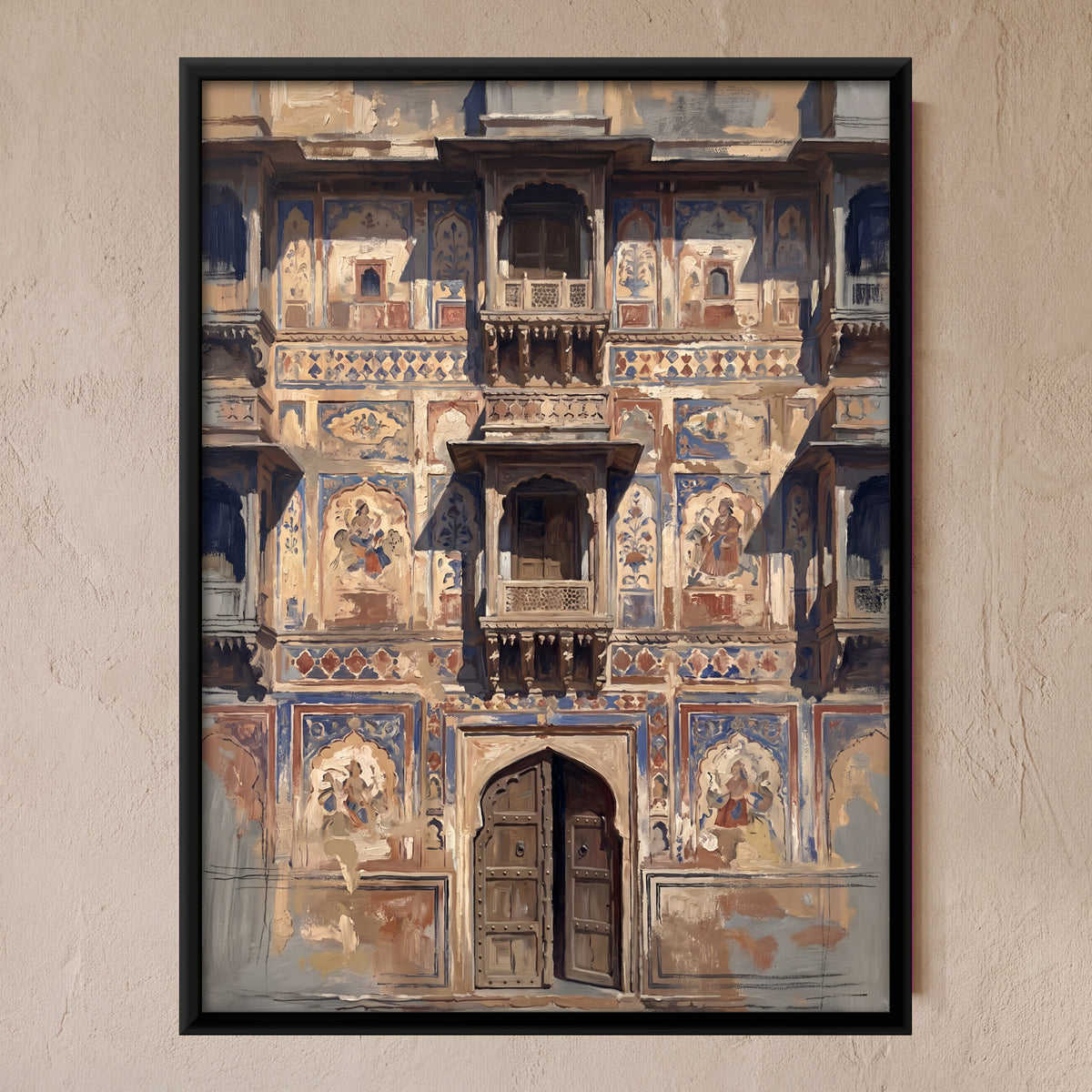Carved Haveli Facade - framed canvas art hung on a wall