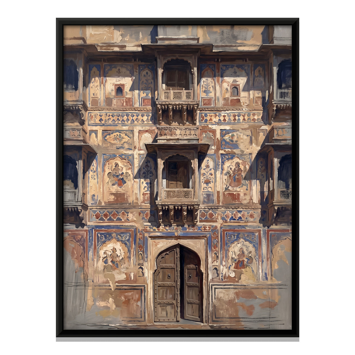 Carved Haveli Facade - framed canvas print, front view