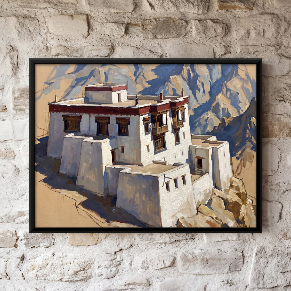 Himalayan Monastery - framed canvas art hung on a wall