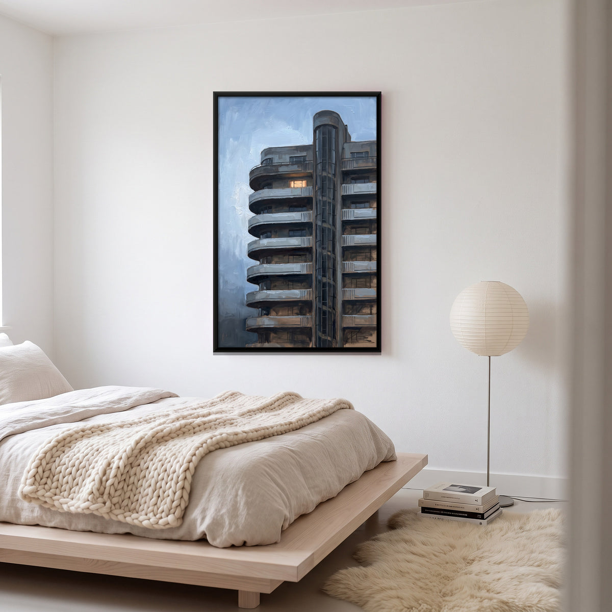 Art Deco Apartment Facade - canvas art shown in a styled room