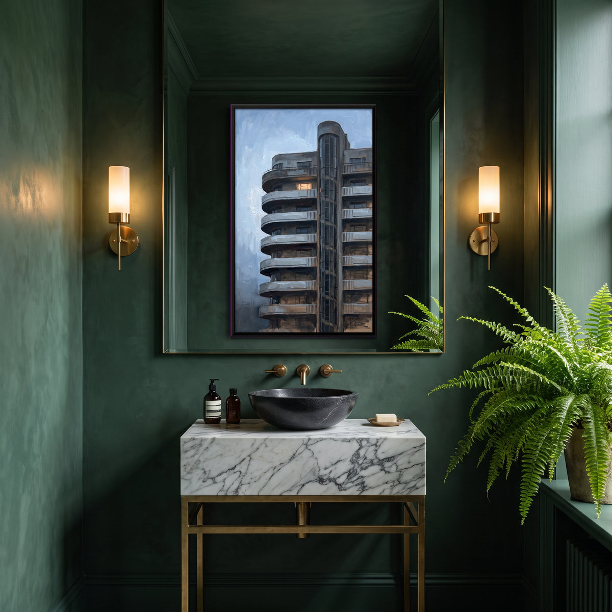 Art Deco Apartment Facade - canvas art shown in a second room setting