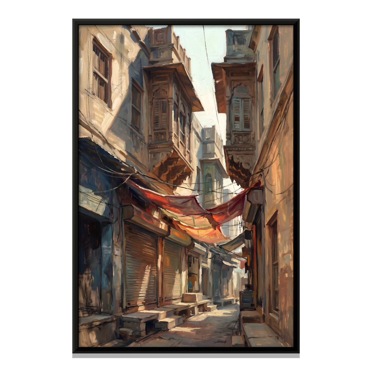 Old Town Lane - framed canvas print, front view