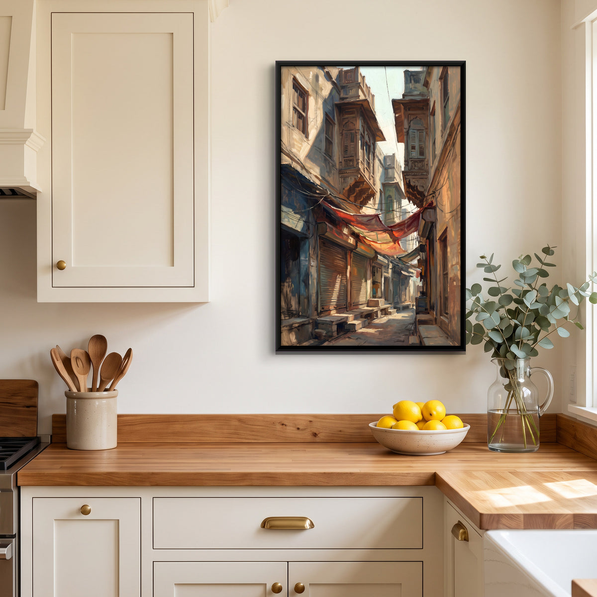 Old Town Lane - canvas art shown in a second room setting