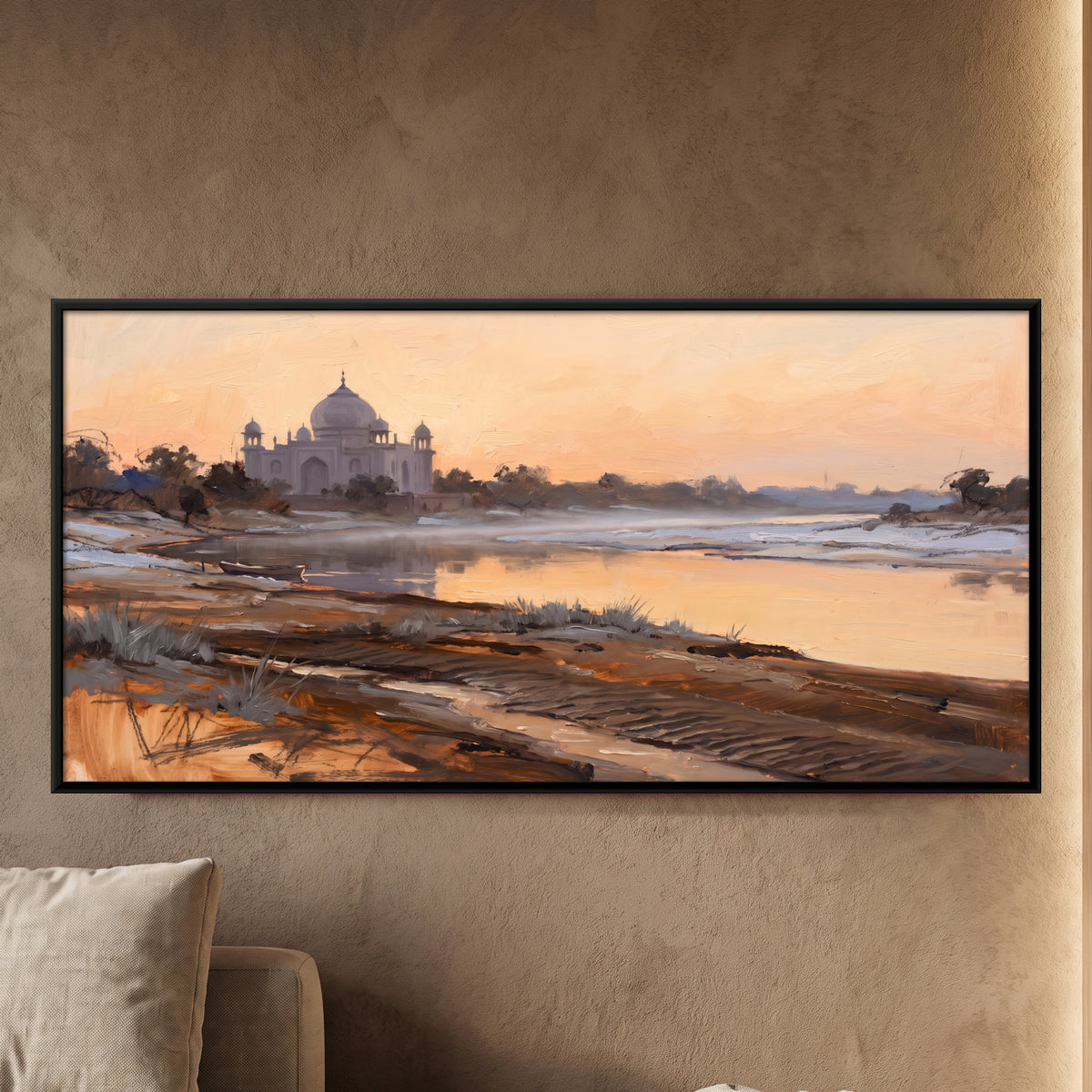 Domed Tomb Across the River - framed canvas art hung on a wall