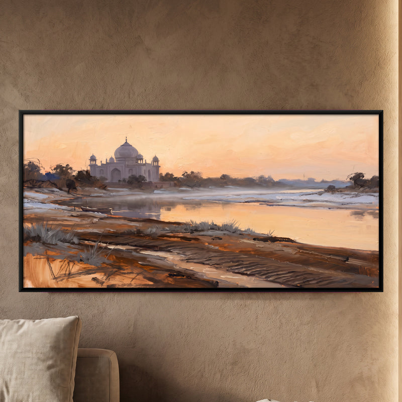 Domed Tomb Across the River - framed canvas art hung on a wall