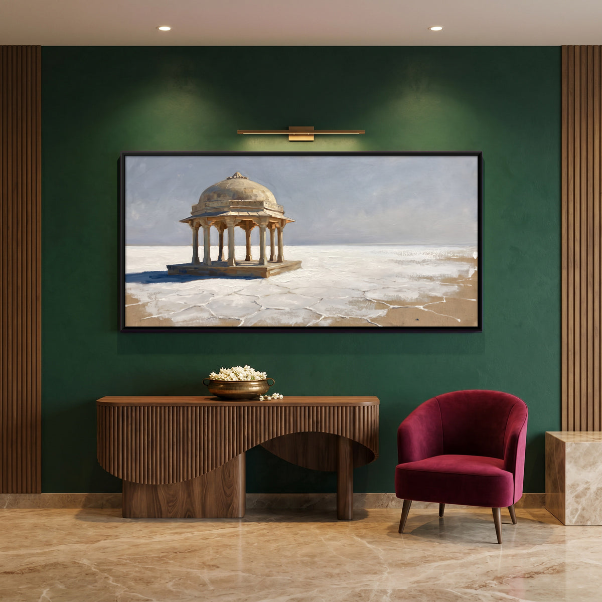 Domed Pavilion on the Salt Flats - canvas art shown in a styled room