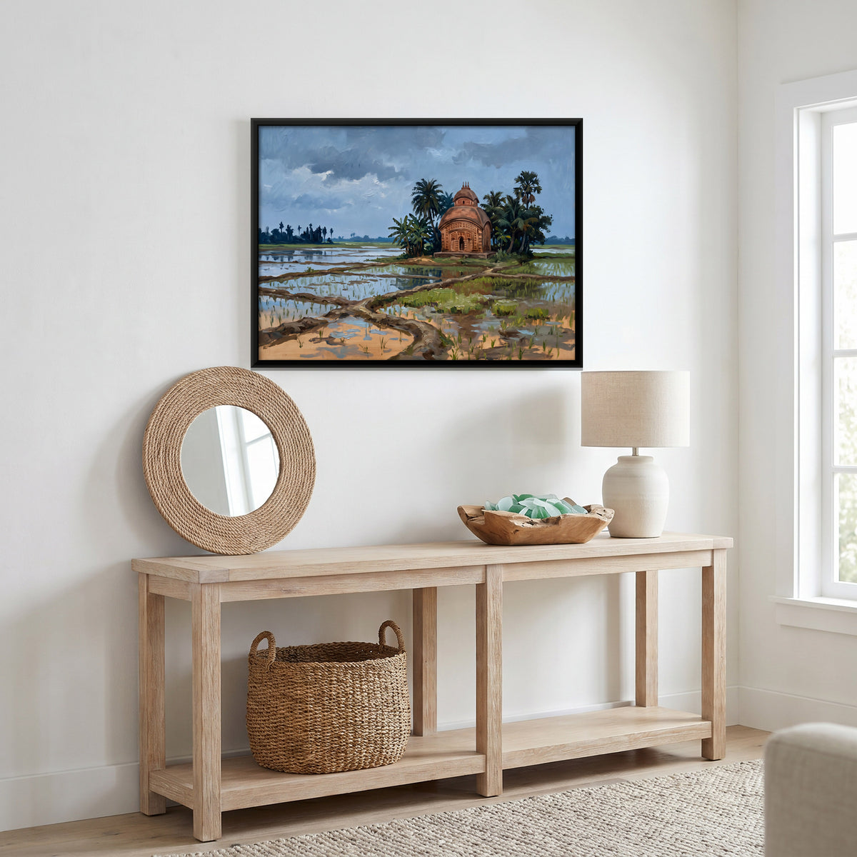 Terracotta Temple in the Paddy Fields - canvas art shown in a second room setting