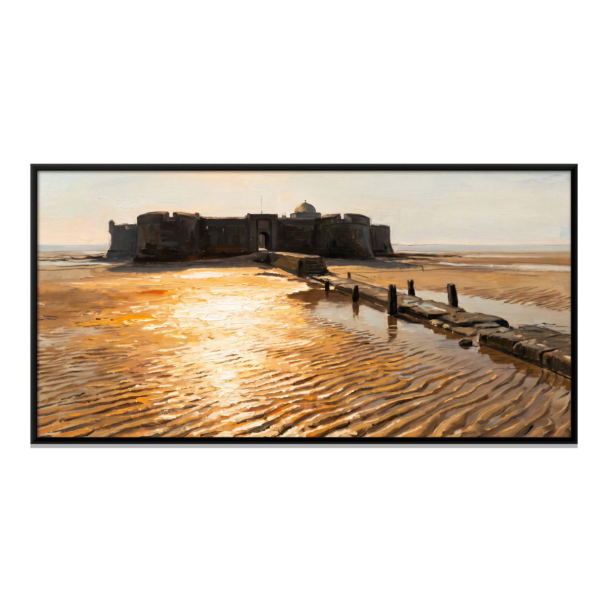 Causeway to the Sea Fort - framed canvas print, front view