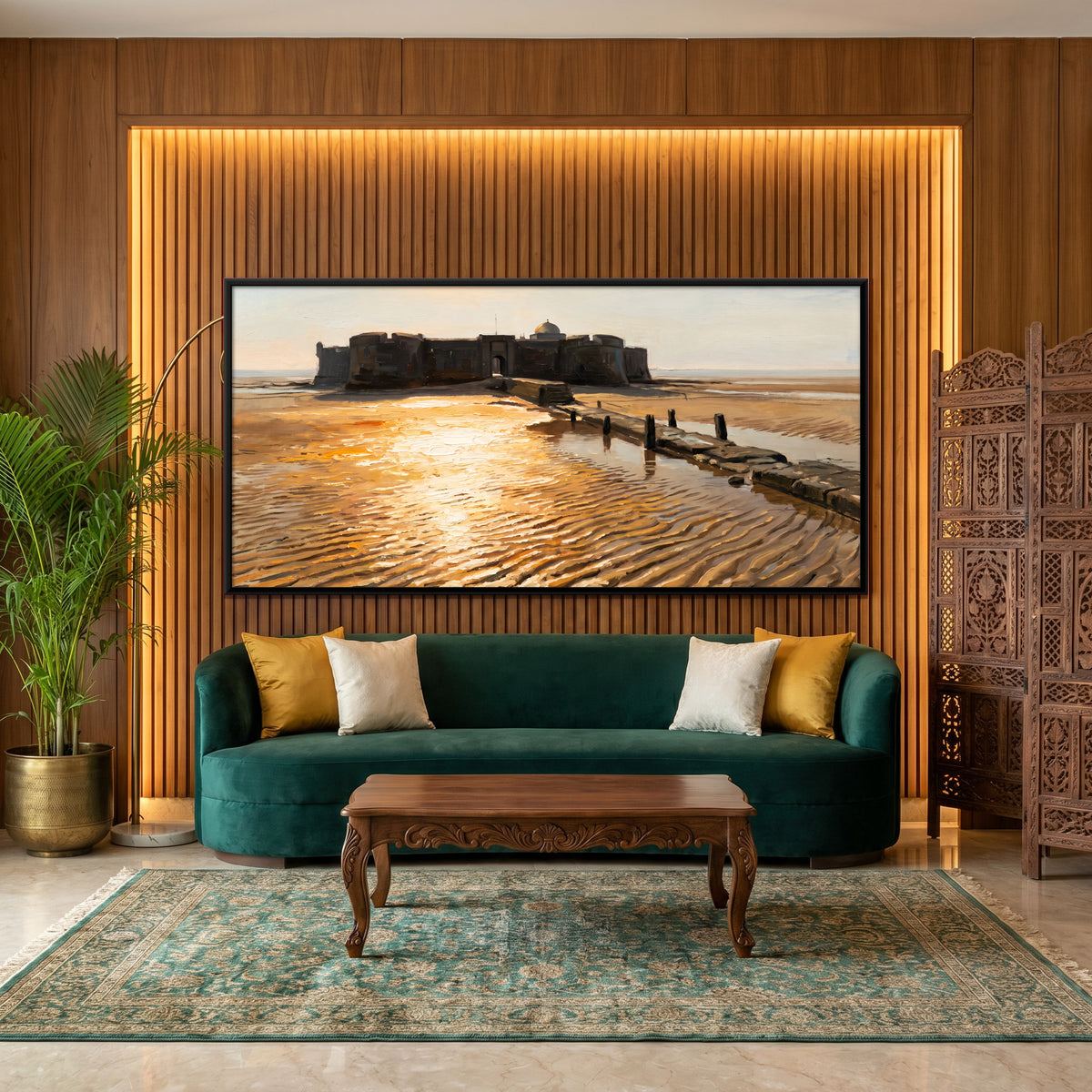 Causeway to the Sea Fort - canvas art shown in a styled room