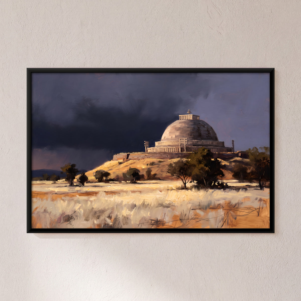Great Stupa at Sanchi - framed canvas art hung on a wall
