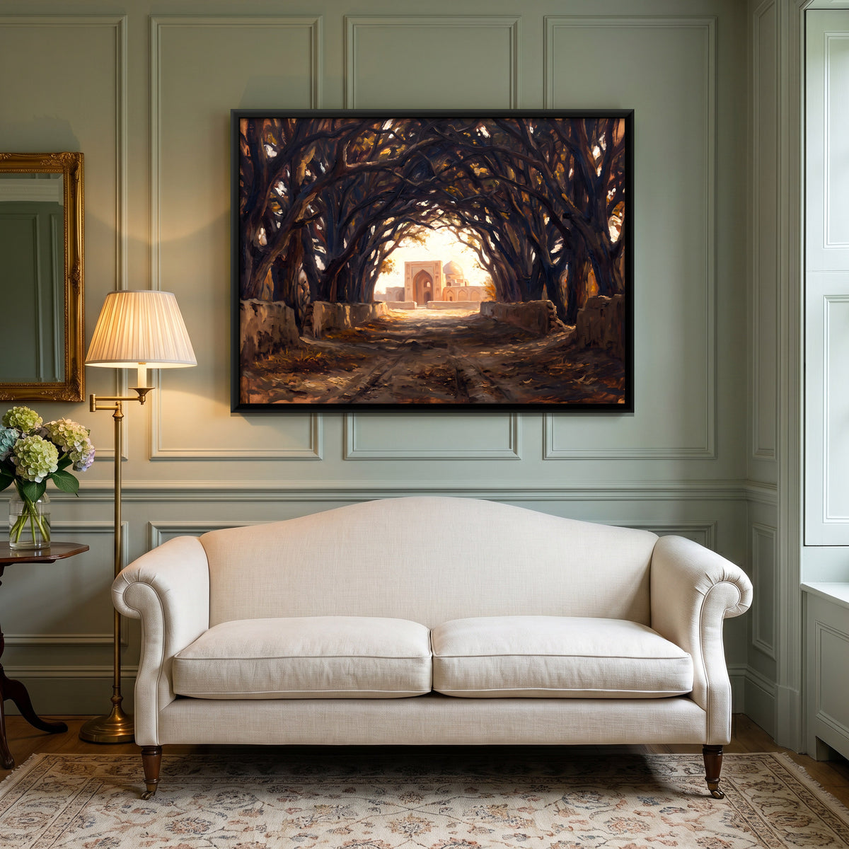 Avenue of Arching Trees - canvas art shown in a second room setting