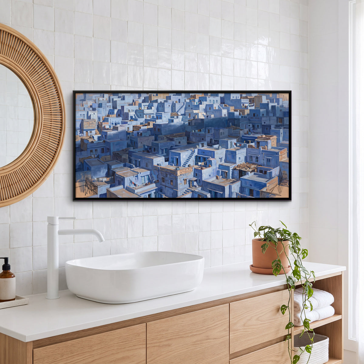 Jodhpur Blue City Rooftops - canvas art shown in a second room setting