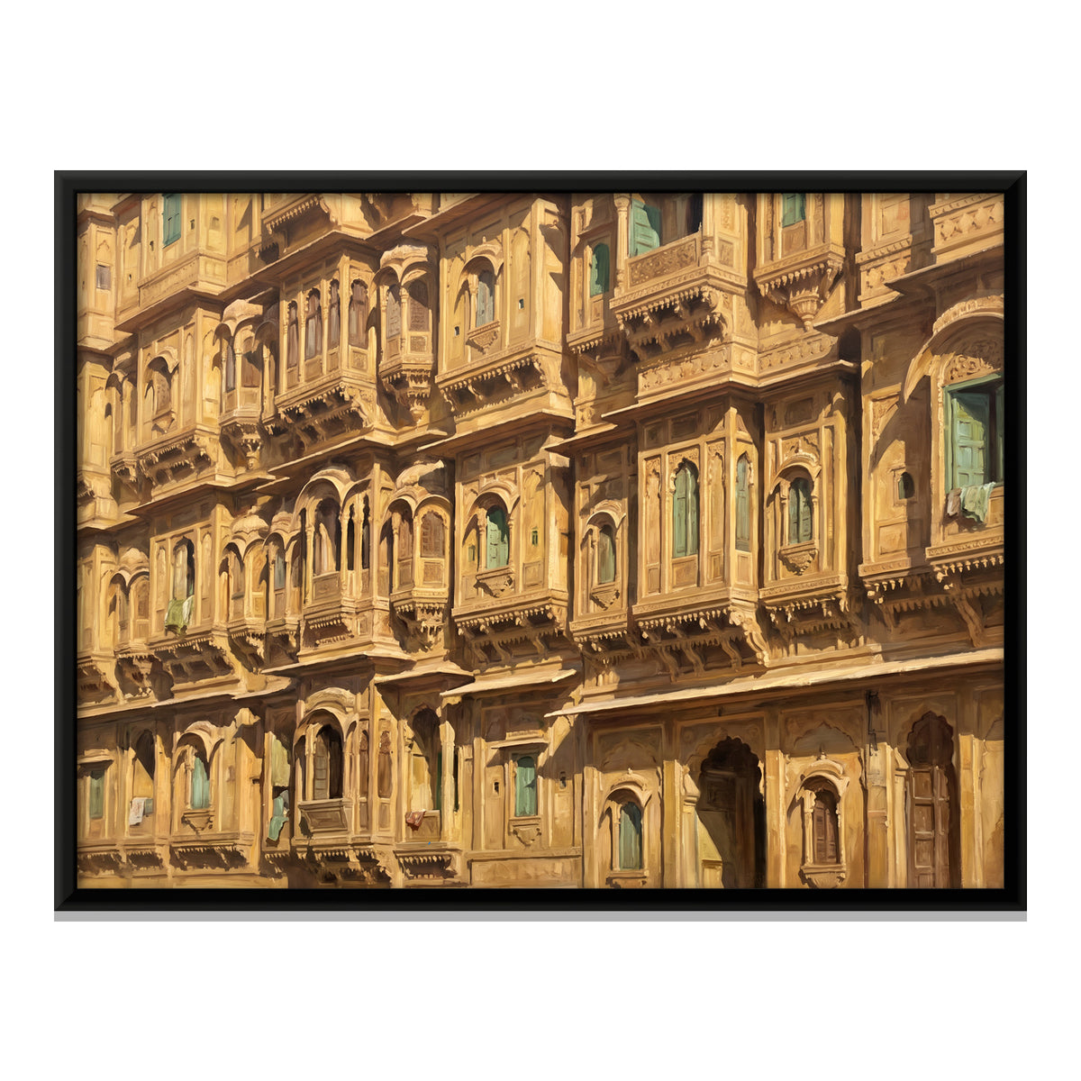 Carved Sandstone Facade - framed canvas print, front view