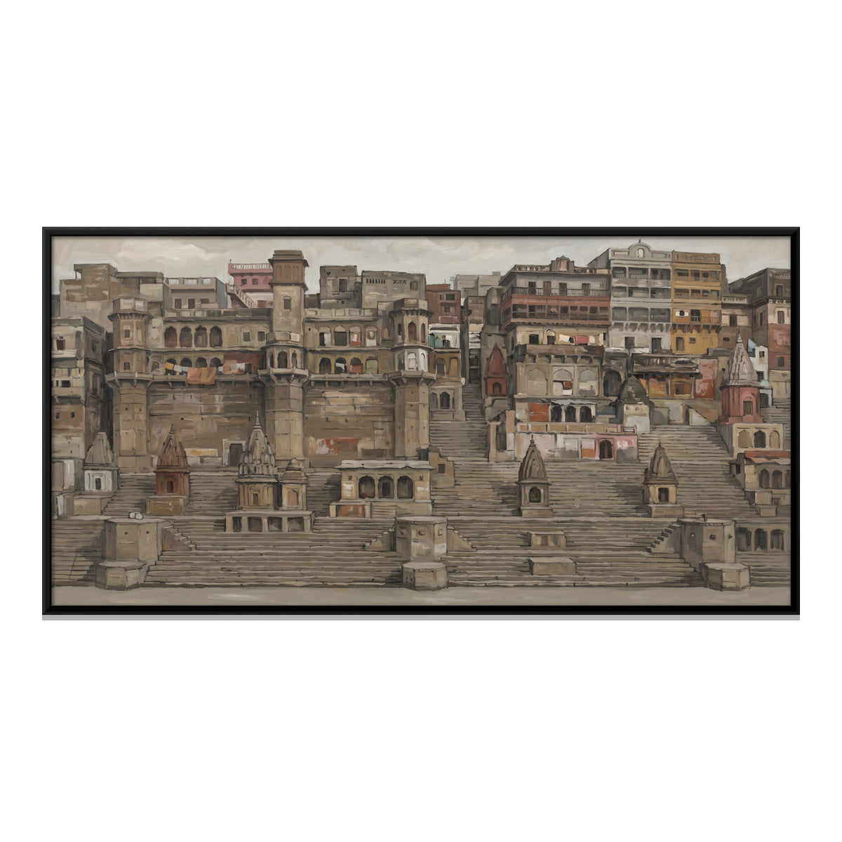 Varanasi Ghats - framed canvas print, front view