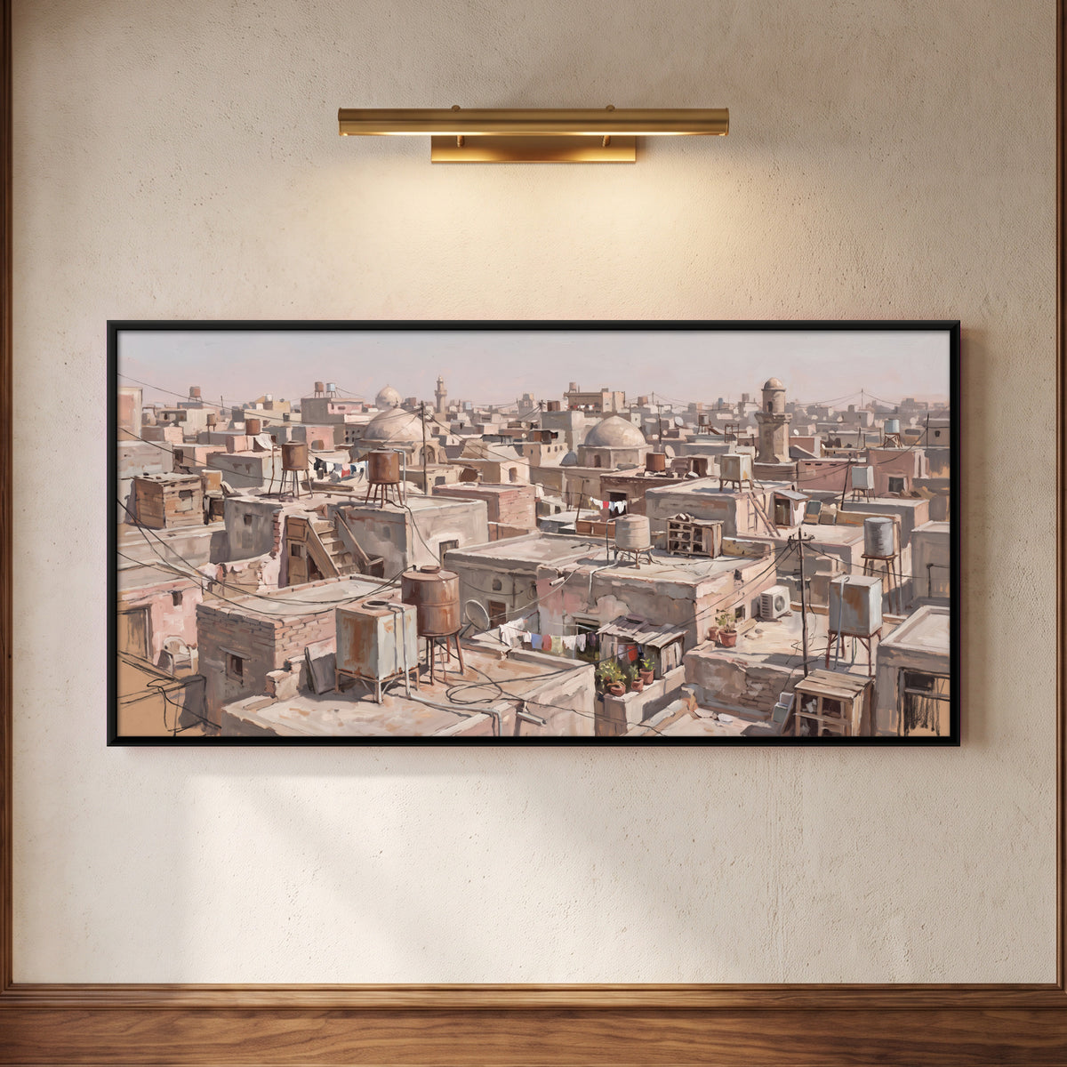 Old City Rooftops and Domes - framed canvas art hung on a wall