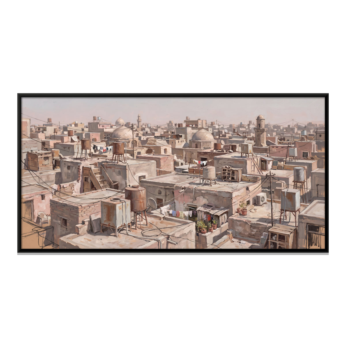 Old City Rooftops and Domes - framed canvas print, front view