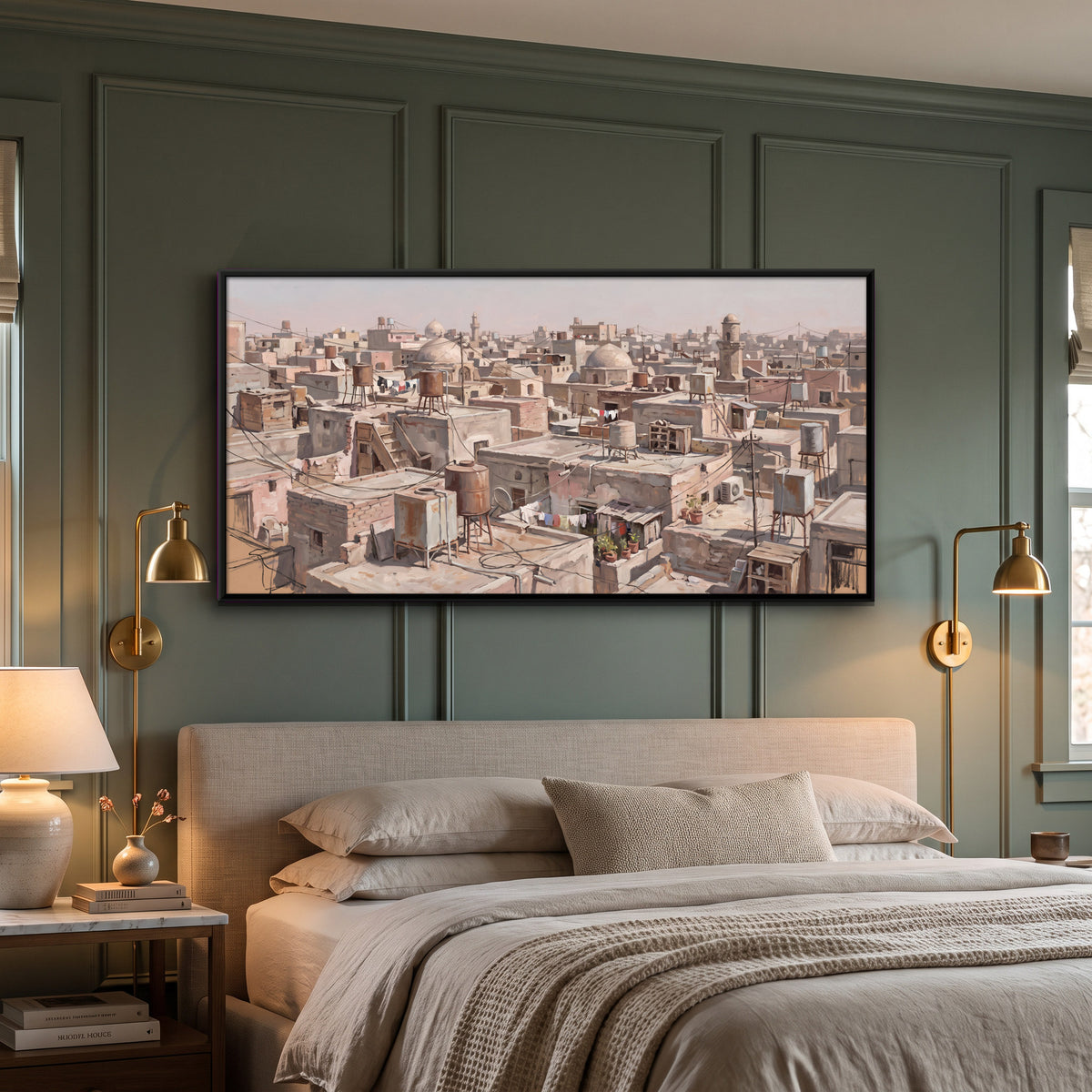 Old City Rooftops and Domes - canvas art shown in a second room setting