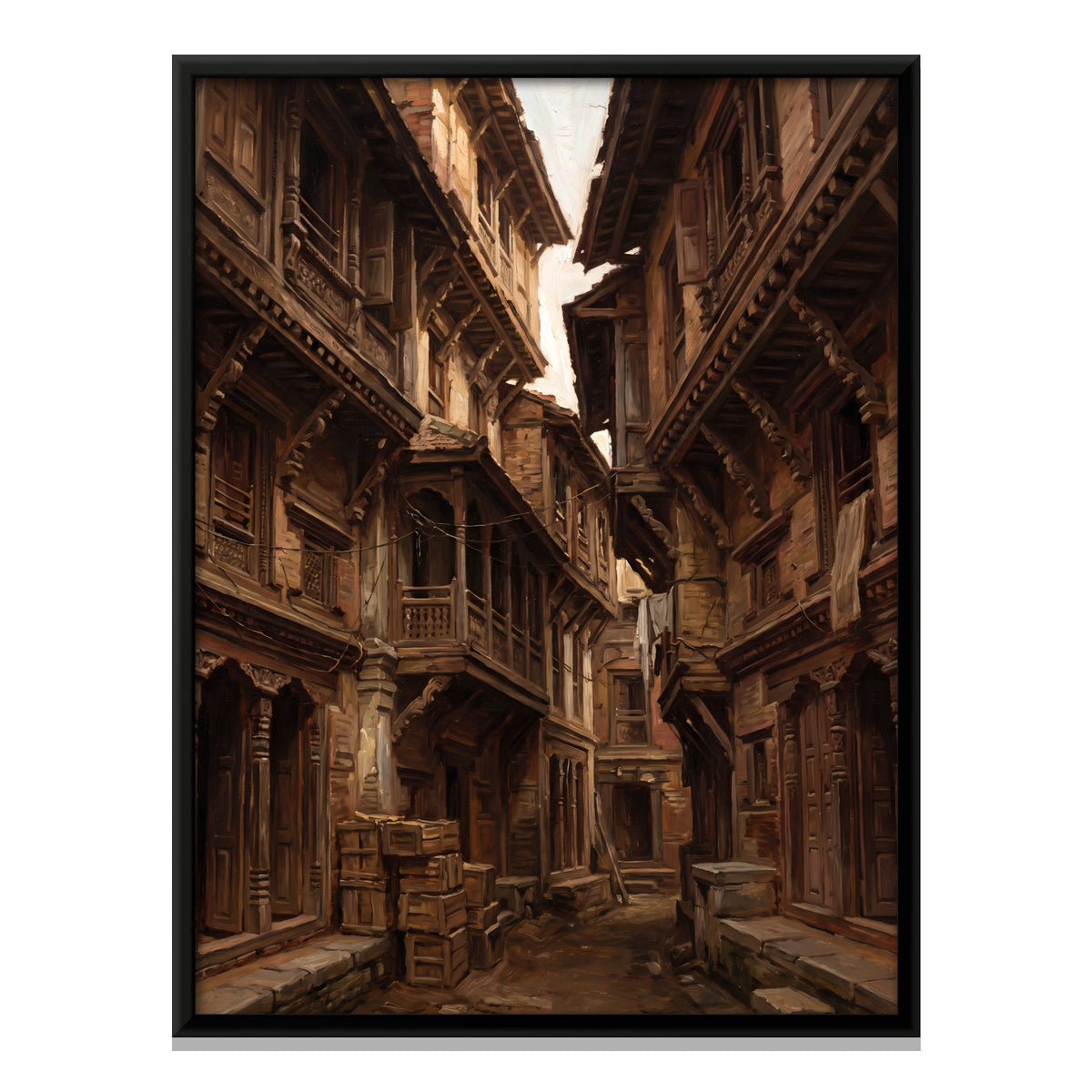 Narrow Lane of Carved Havelis - framed canvas print, front view