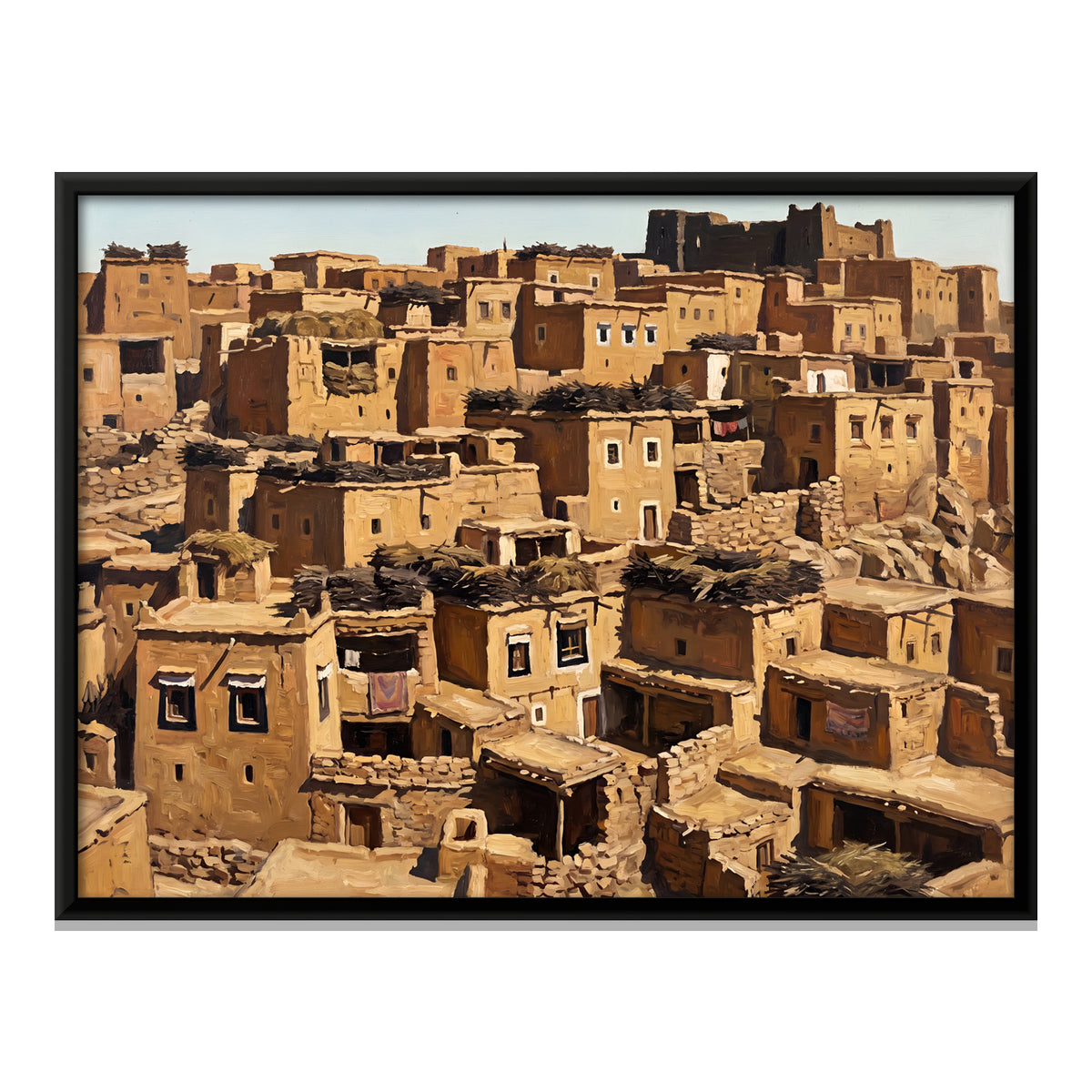 Mud-Brick Hillside Village - framed canvas print, front view