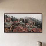Hill Town with Red and Green Tin Roofs in Mist