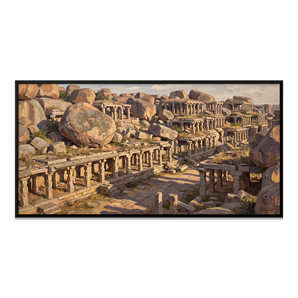 Temple Ruins Among Boulders - framed canvas print, front view