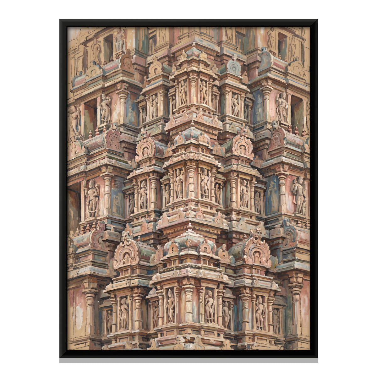 Carved Temple Tower - framed canvas print, front view