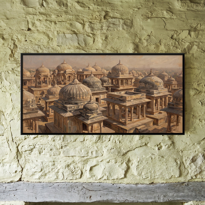 Field of Sandstone Chhatris - framed canvas art hung on a wall