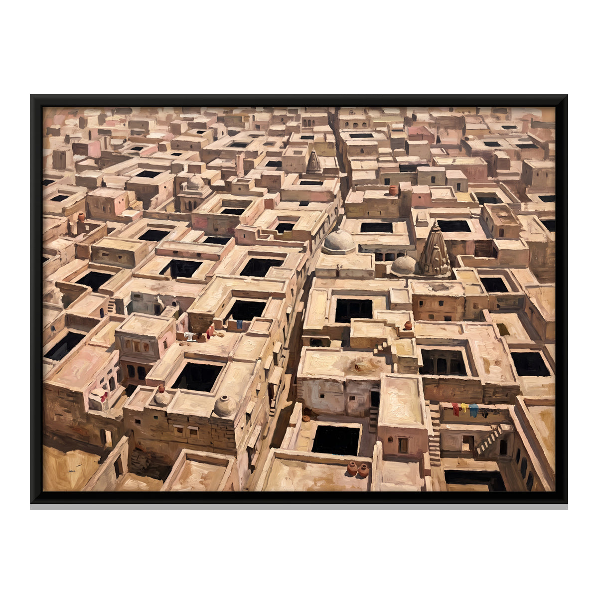 Town Rooftops from Above - framed canvas print, front view
