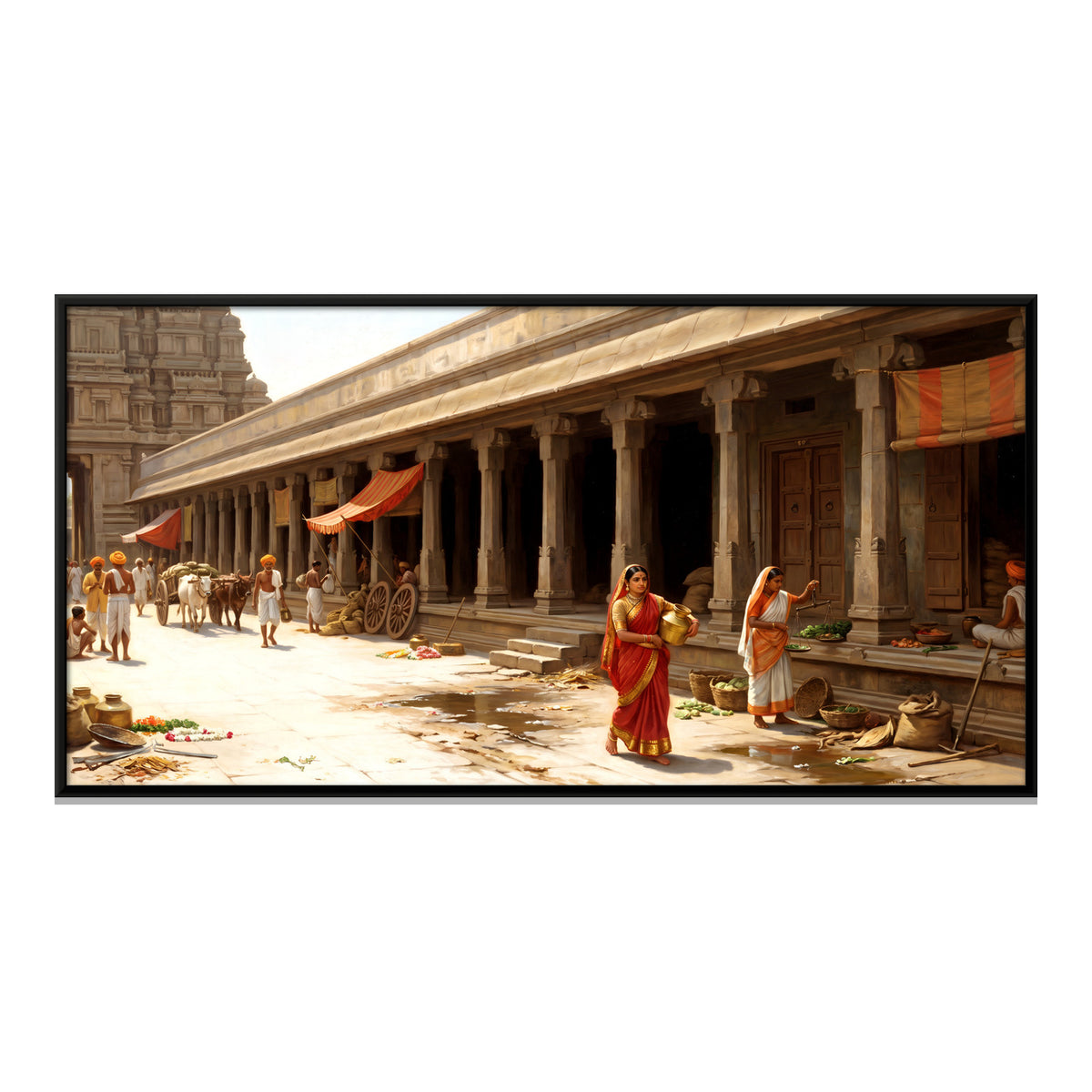 Market Day on a Temple Street - framed canvas print, front view