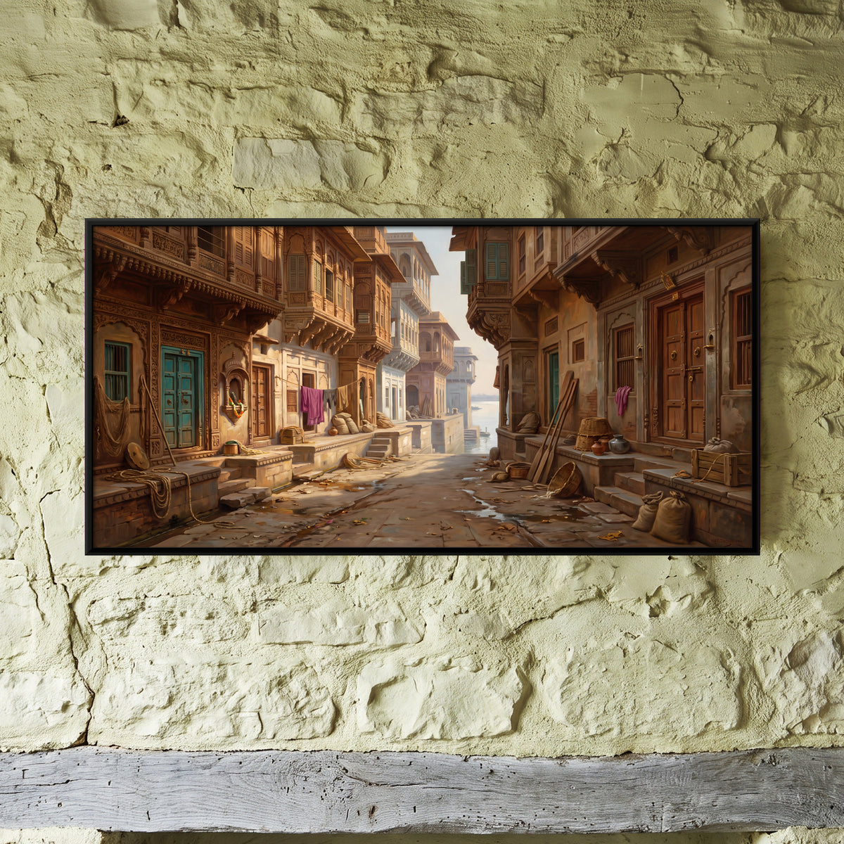Riverside Haveli Lane - framed canvas art hung on a wall
