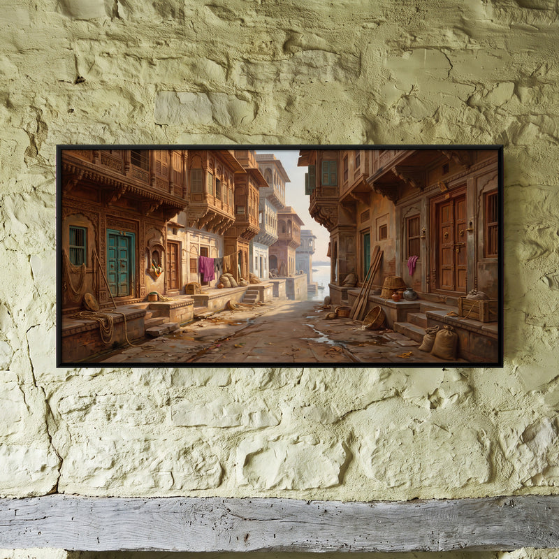 Riverside Haveli Lane - framed canvas art hung on a wall