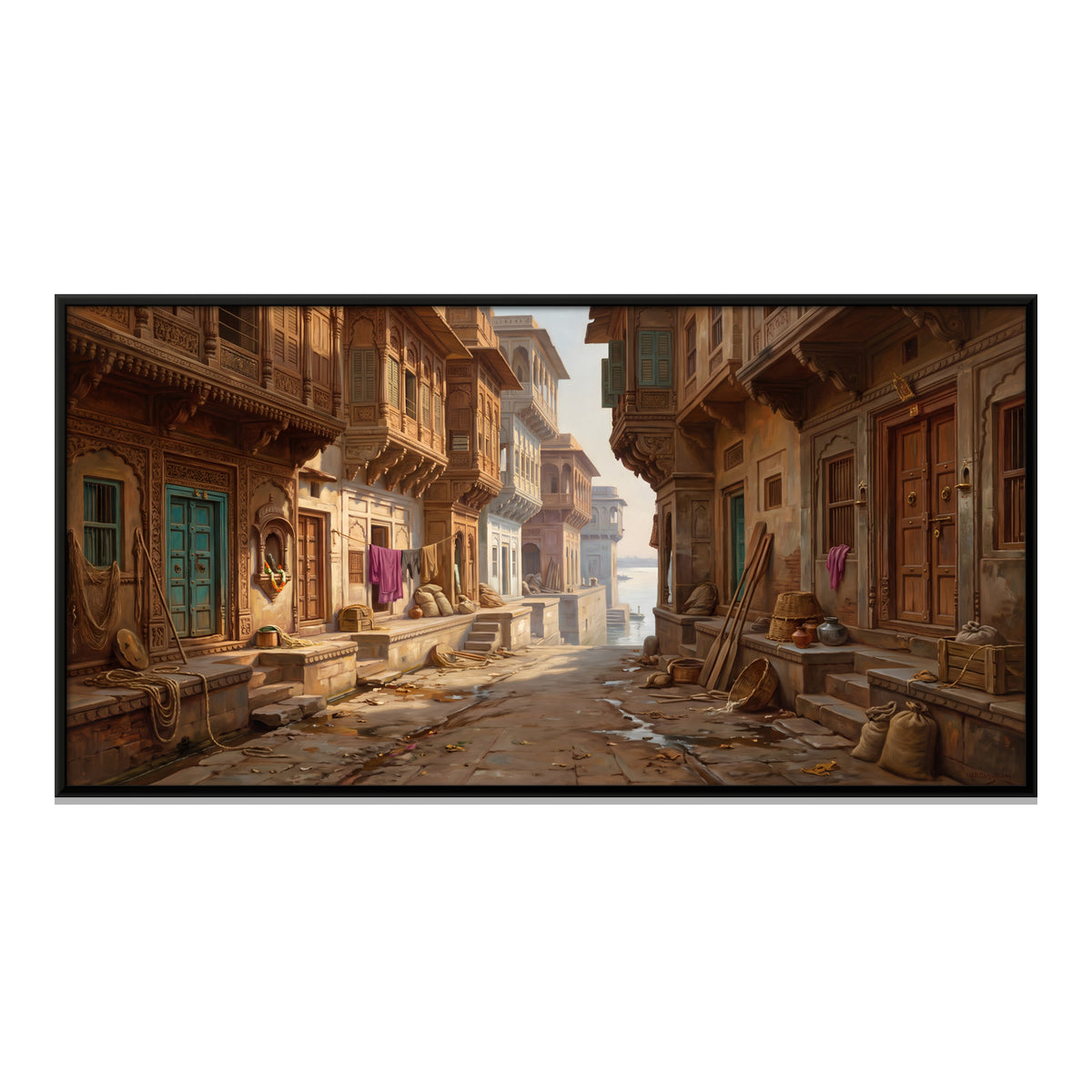 Riverside Haveli Lane - framed canvas print, front view