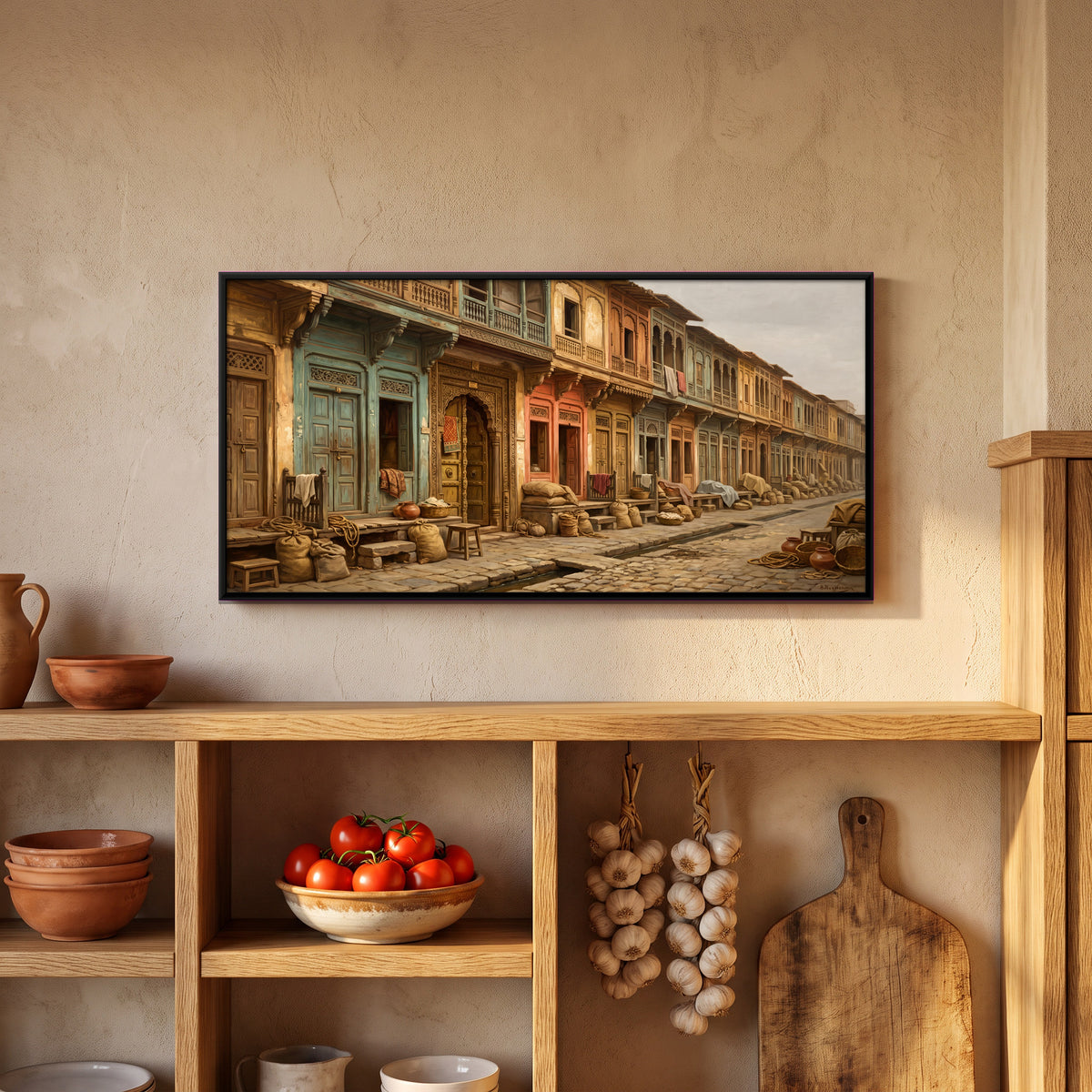 Street of Painted Havelis - canvas art shown in a second room setting