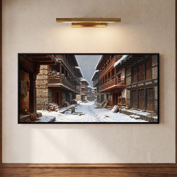 Snowbound Street in a Mountain Town