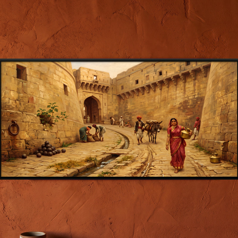 Cobbled Lane Inside the Fort Walls - framed canvas art hung on a wall