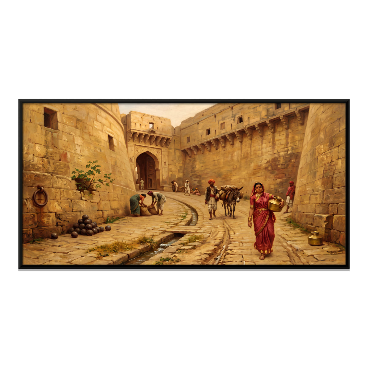 Cobbled Lane Inside the Fort Walls - framed canvas print, front view