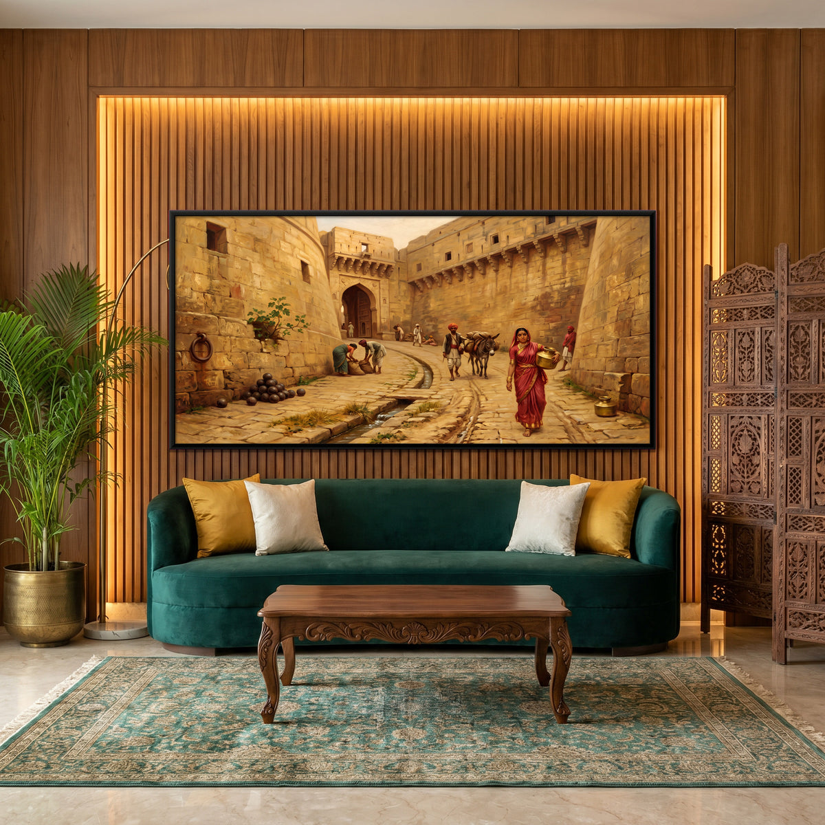 Cobbled Lane Inside the Fort Walls - canvas art shown in a second room setting