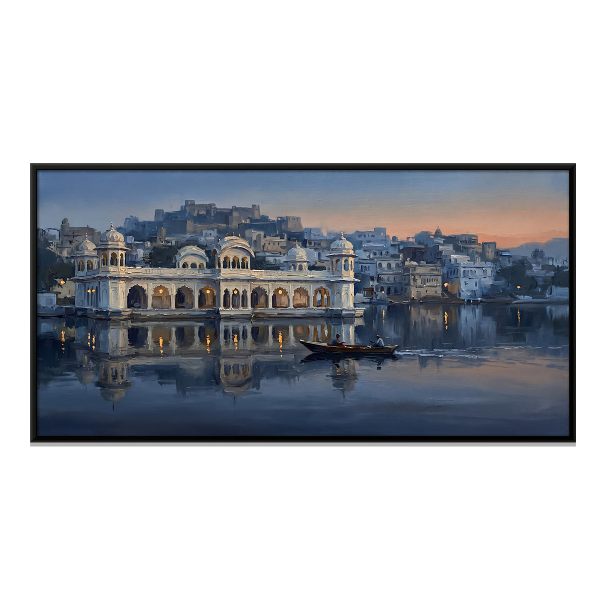 Udaipur Lake Palace at Dusk - framed canvas print, front view