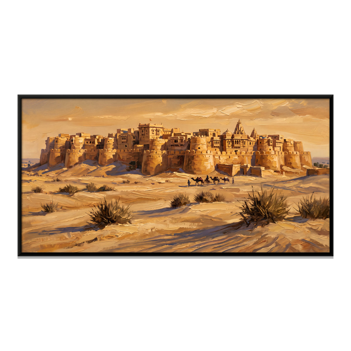 Jaisalmer Fort Above the Dunes - framed canvas print, front view