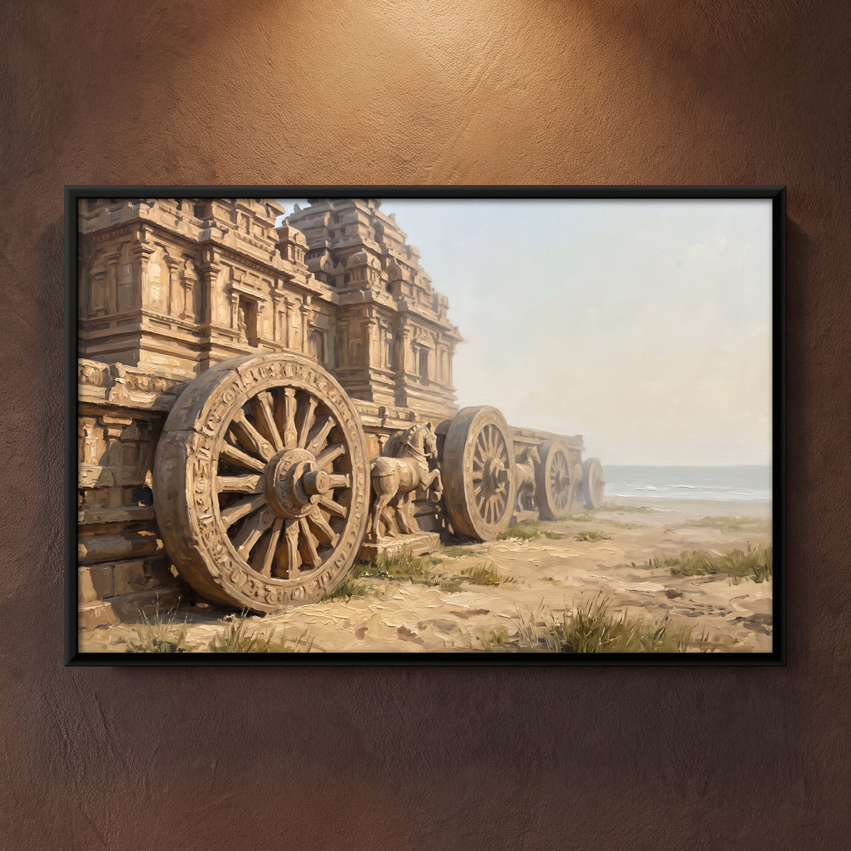 Konark Sun Temple by the Sea - framed canvas art hung on a wall