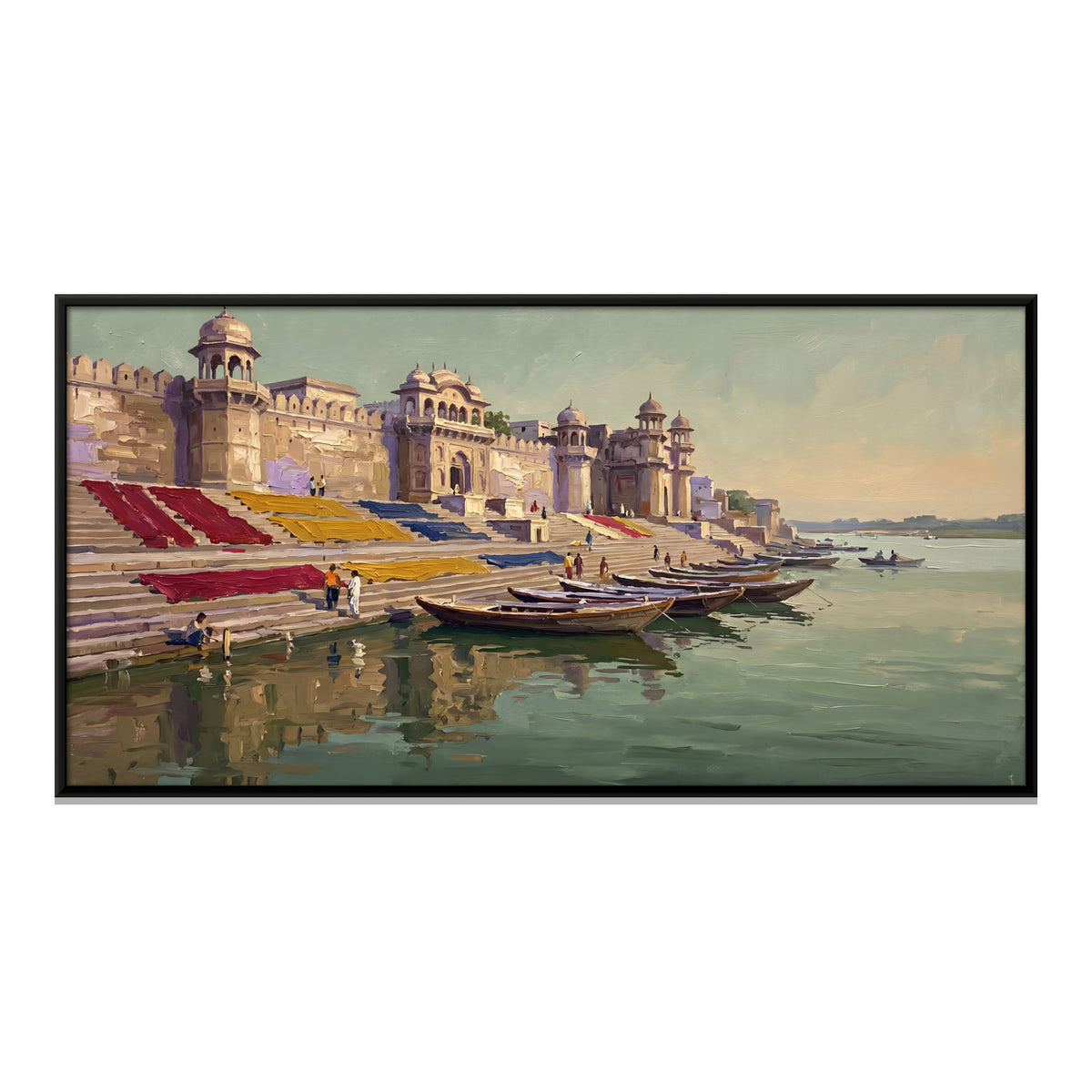 Riverfront Ghats at Maheshwar - framed canvas print, front view