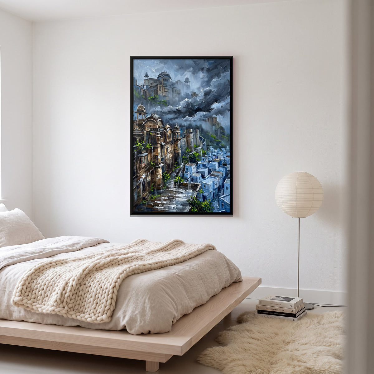 Hill Palace Above the Blue Town - canvas art shown in a second room setting