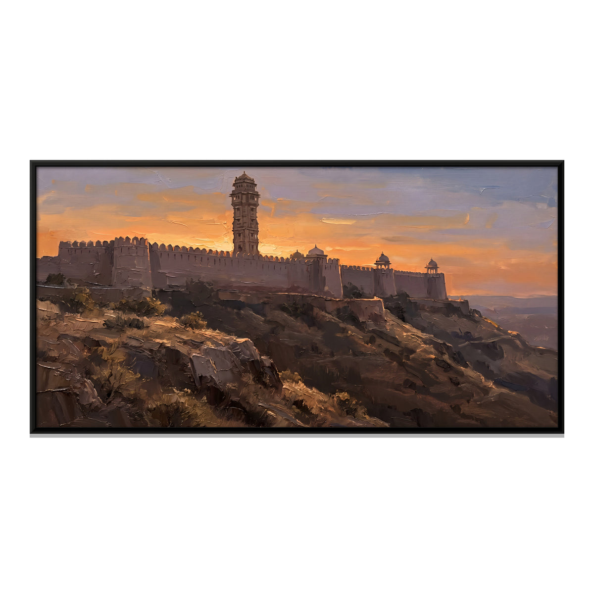 Hilltop Fort Ramparts at Sunset - framed canvas print, front view