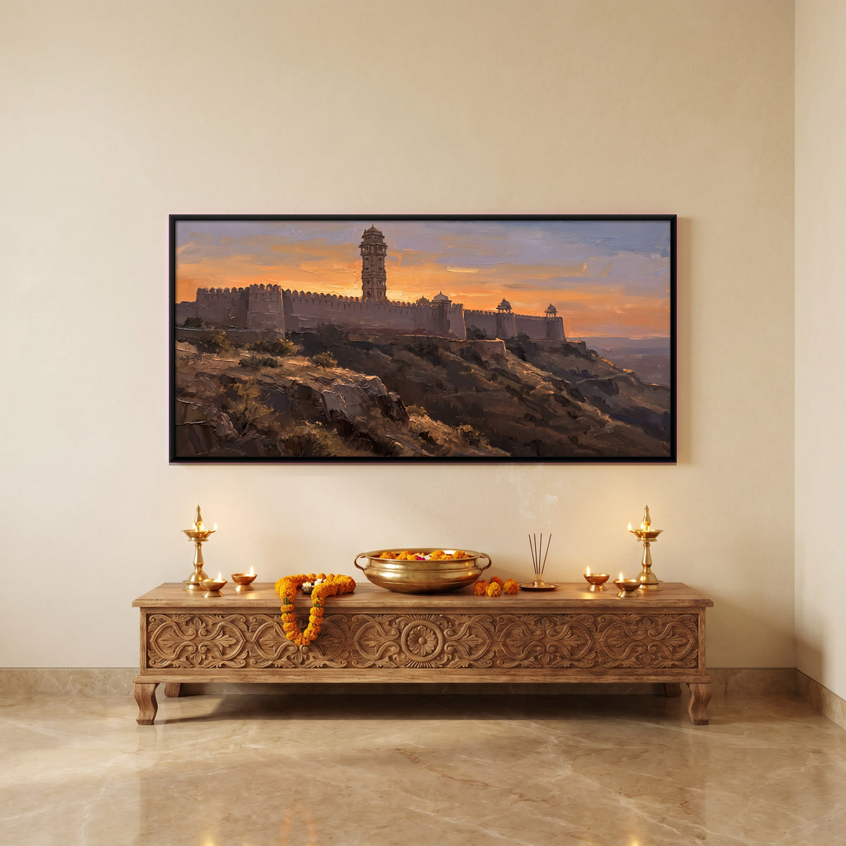 Hilltop Fort Ramparts at Sunset - canvas art shown in a second room setting